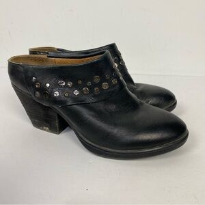 Sofft Black Leather Embellished Heeled Mules